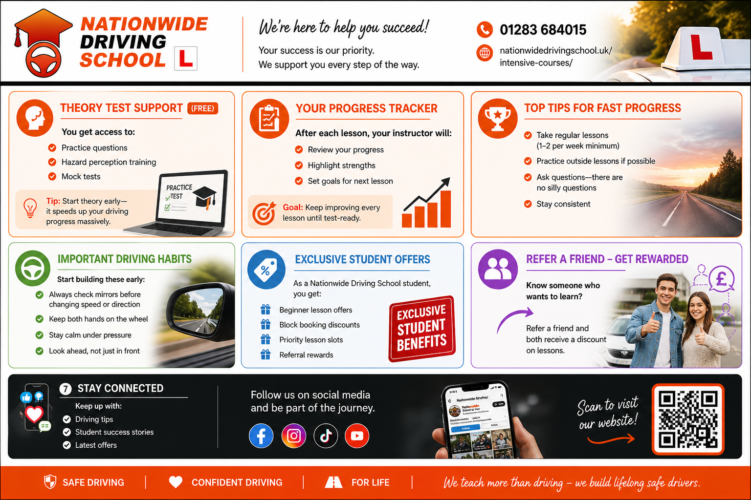 Theory test support and driving lesson progress tracker