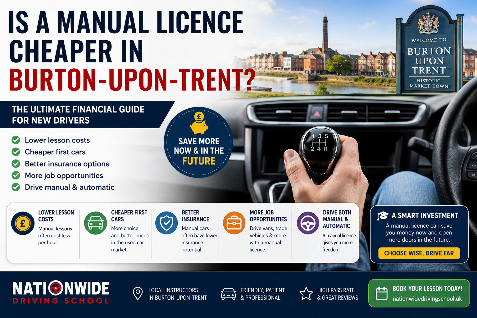 Manual driving lessons in Burton-upon-Trent with Nationwide Driving School